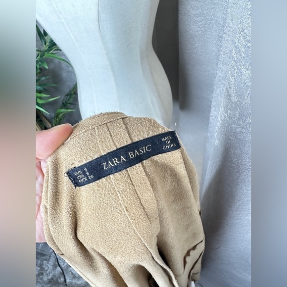 Zara Women’s Tan Faux Suede Fringe Open-Front Cardigan Sz Small - Picture 3 of 11